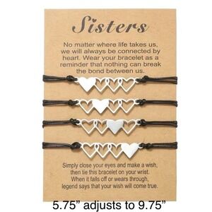 Four Sisters Stainless Steel Empty Heart Hand-Woven Black Leather Bracelet Set